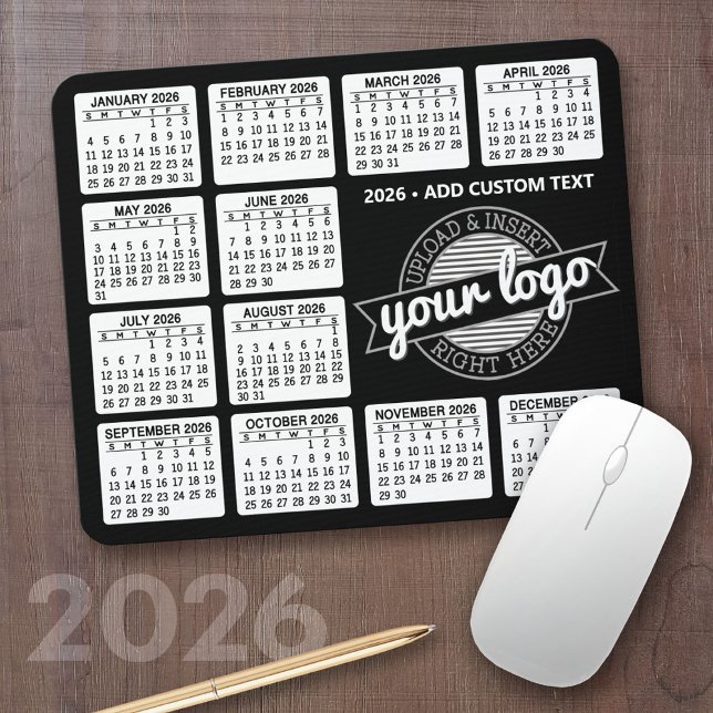 Calendar with logo and Text - Black and White Mouse Pad (2026 Calendar Mousepad)