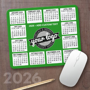Calendar with logo and Text - Green and White Mouse Pad