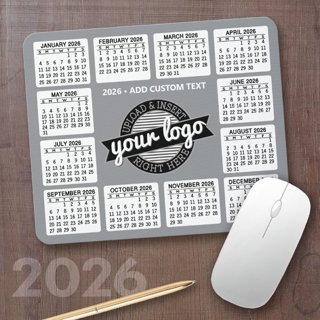 Calendar with logo and Text - Grey and White Mouse Pad (2026 Calendar Mousepad)