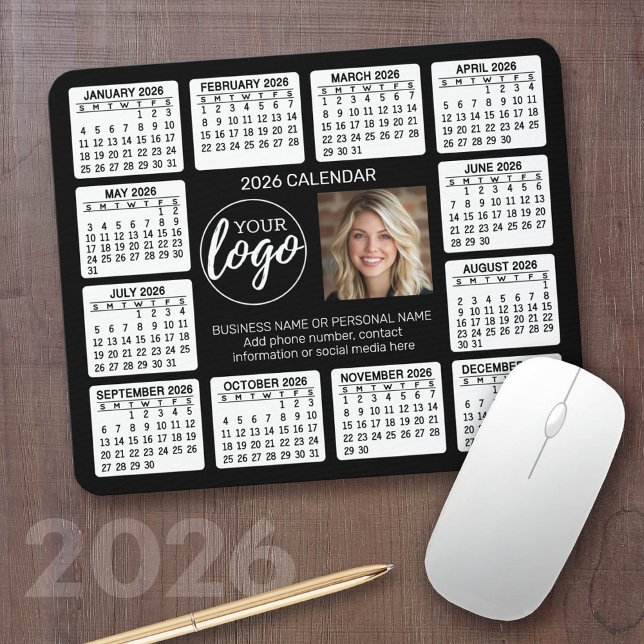 Calendar with logo Contact Information Magnet Mouse Pad (2026 Calendar with a Photo Collage on a Mousepad)