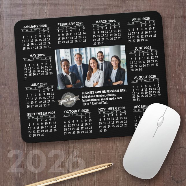 Calendar with logo Contact Information Magnet Mouse Pad (2026 Calendar with a Photo Collage on a Mousepad)