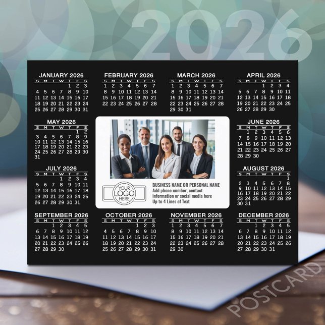 Calendar with logo Contact Information Postcard (2026 Calendar Postcard)