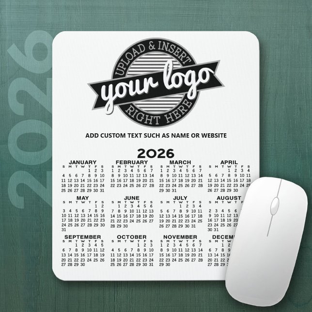 Calendar with Logo - Year View Vertical Mouse Pad (2026 Calendar Mousepad with Business Logo)