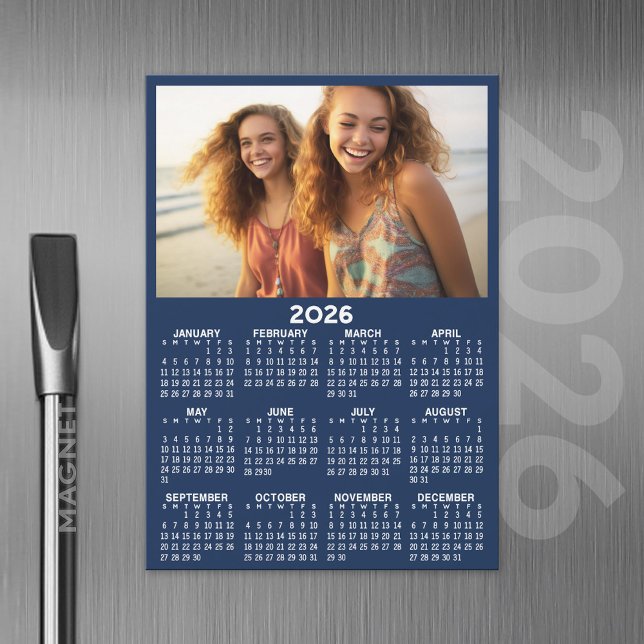 Calendar with Photo Full Year View Modern Magnet (2026 Calendar Magnet with Custom Photo)
