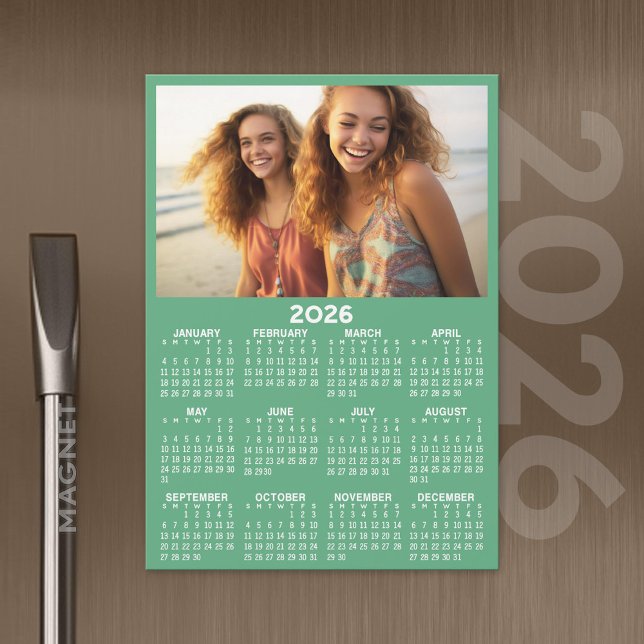 Calendar with Photo Full Year View Modern Magnet (2026 Calendar with A Photo and Magnetic Back)