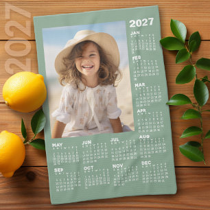 Calendar with Photo Full Year View Modern Minimal Tea Towel