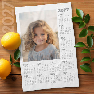 Calendar with Photo Full Year View Modern Minimal Tea Towel
