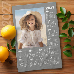 Calendar with Photo Full Year View Modern Minimal Tea Towel