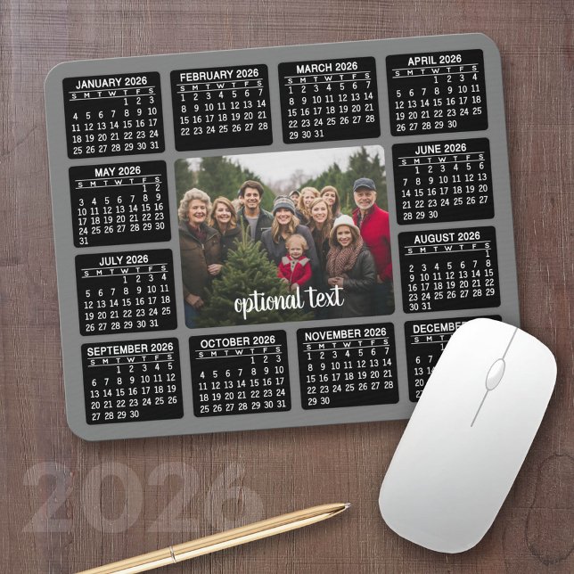 Calendar with Photo in the Center Grey Mouse Pad (2026 Calendar with your logo or photos - Great Business Gift or Home Office Decor)