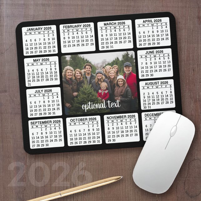 Calendar with Photo in the Centre Black White Mouse Pad (2026 Calendar with your logo or photos - Great Business Gift or Home Office Decor)