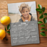 Calendar with Photo - Year View - Grey Tea Towel<br><div class="desc">A very useful item for your kitchen. A calendar printed on a kitchen towel combines practicality with convenience, transforming a kitchen workspace essential into a fun memory keeper. This innovative design features a full-year or monthly calendar layout integrated into the towel's surface, allowing users to track dates without cluttering their...</div>