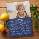Calendar with Photo - Year View - Navy Blue Tea Towel<br><div class="desc">A very useful item for your kitchen. A calendar printed on a kitchen towel combines practicality with convenience, transforming a kitchen workspace essential into a fun memory keeper. This innovative design features a full-year or monthly calendar layout integrated into the towel's surface, allowing users to track dates without cluttering their...</div>