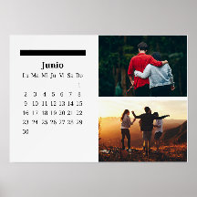 Calendario clásico en blanco y negro Junio 2025