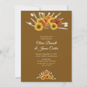 Calendula and Marigold Boho Ochre Wedding Invitation