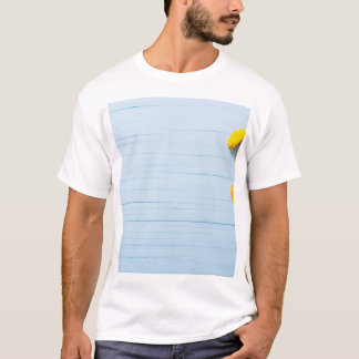 Calendula Flowers: Blue Wooden Background T-Shirt