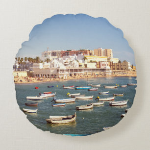 Caleta Beach In Cadiz, Andalusia, Spain Round Cushion