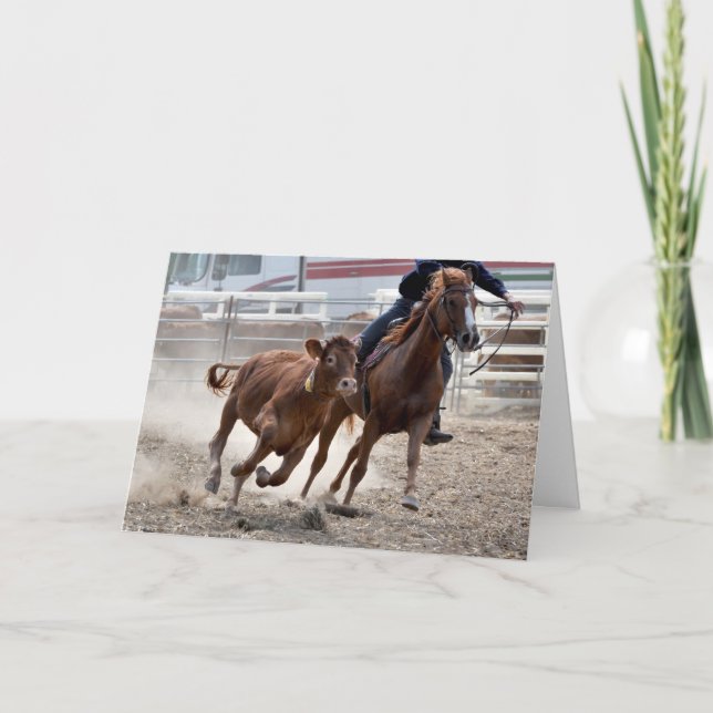 Calf cutting horse birthday card (Front)