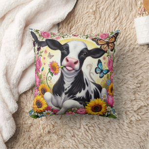 Calf in a Vibrant Floral and Butterfly Wonderland Cushion