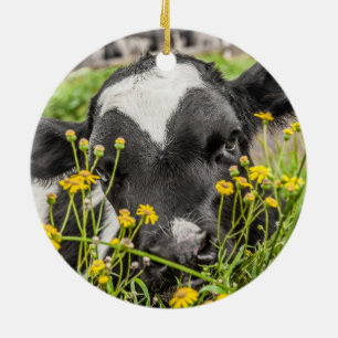 Calf in flowers ceramic ornament