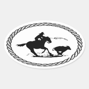 Calf Roping Euro Style Oval Sticker