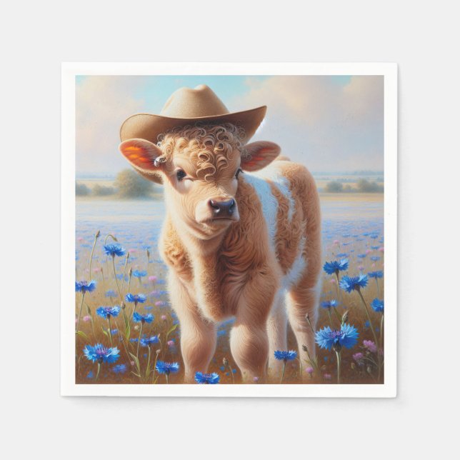 Calf With Cowboy Hat In Pasture  Napkin (Front)