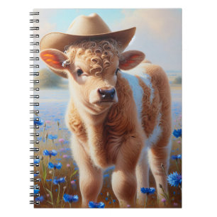 Calf With Cowboy Hat In Pasture Notebook