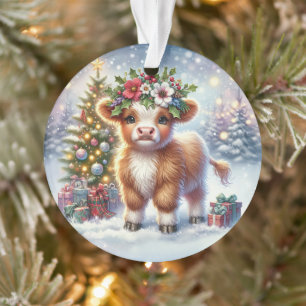 Calf with Holly Crown & Tree Glow Ornament
