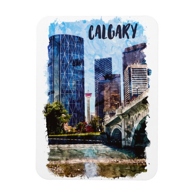 Calgary Alberta Cityscape Skyline Magnet (Vertical)