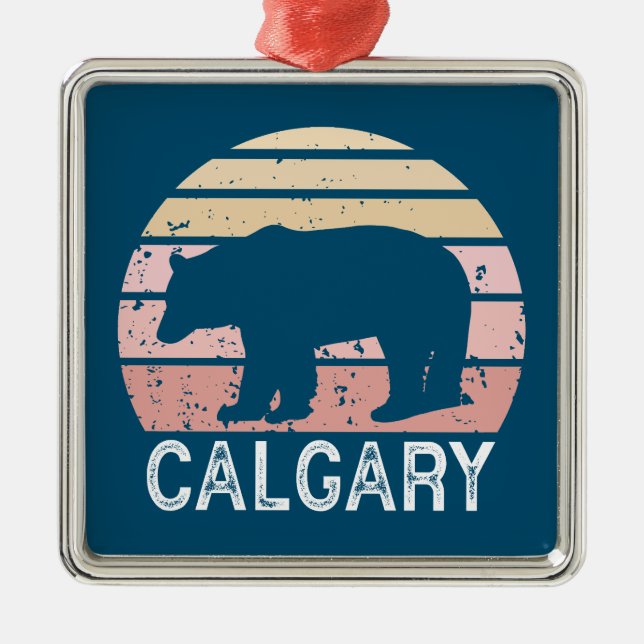 Calgary Alberta Retro Bear Metal Ornament (Front)