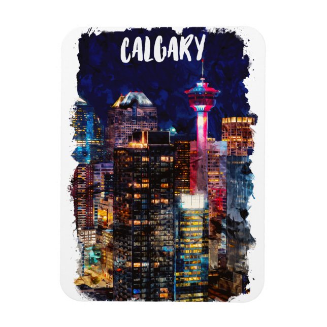 Calgary Alberta Skyline By Night Magnet (Vertical)