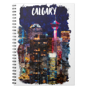 Calgary Alberta Skyline By Night Notebook