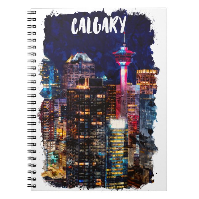 Calgary Alberta Skyline By Night Notebook (Front)