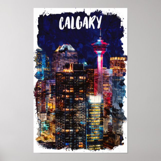 Calgary Alberta Skyline By Night Poster (Front)
