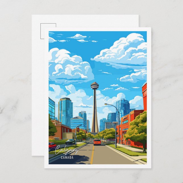 Calgary Canada Art Vintage Travel Illustration Postcard (Front/Back)
