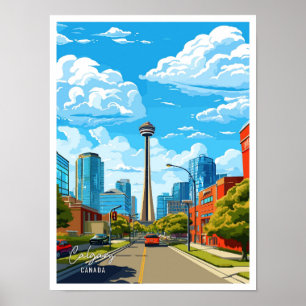 Calgary Canada Art Vintage Travel Illustration Poster