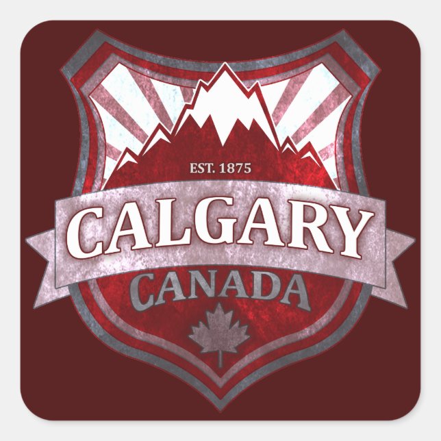 Calgary Canada red grunge shield square stickers (Front)