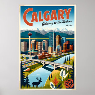 Calgary Canada Retro Travel Poster Art