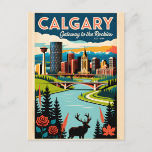 Calgary Canada Retro Travel Poster Art Postcard