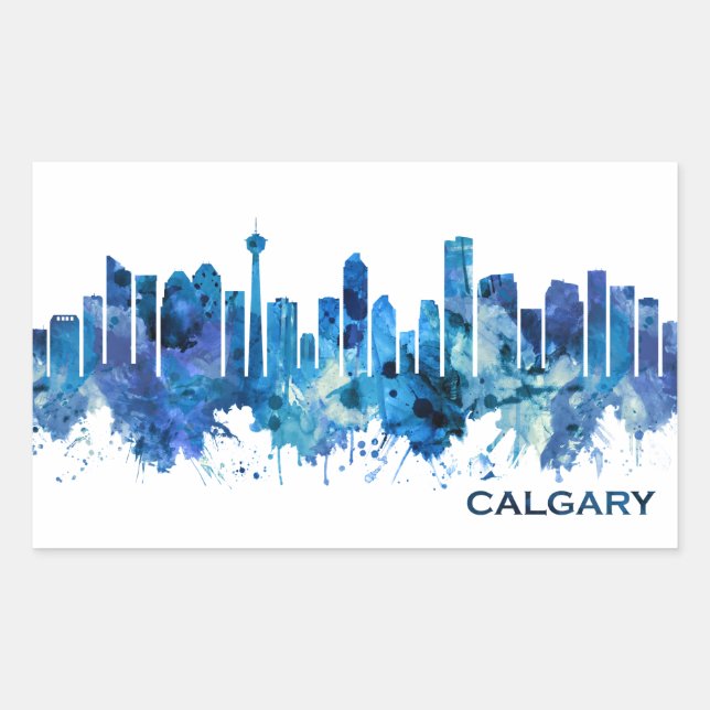 Calgary Canada Skyline Blue Rectangular Sticker (Front)