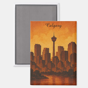 Calgary Canada Vintage Travel CItyscape Magnet