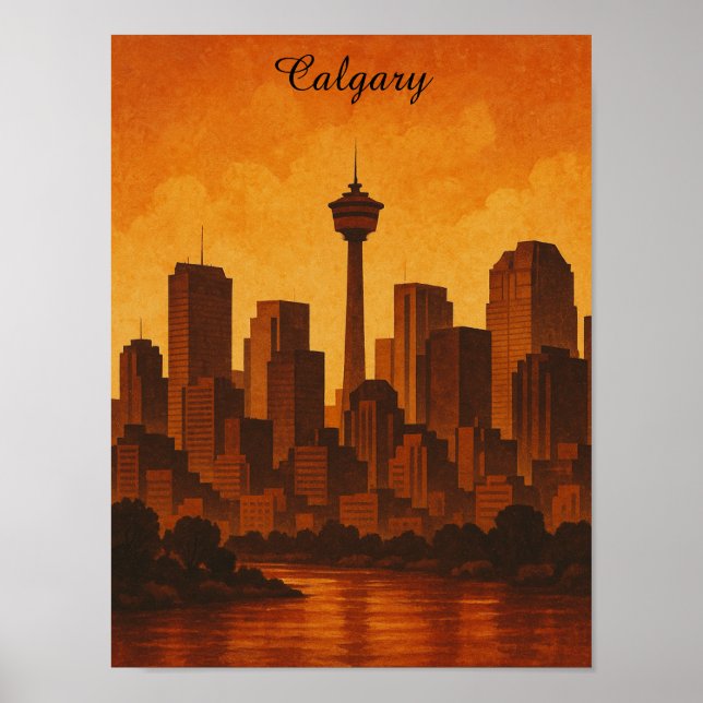 Calgary Canada Vintage Travel CItyscape Poster (Front)