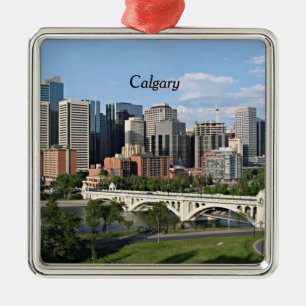 Calgary Cityscape, labelled, Metal Ornament