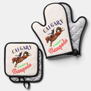 Calgary Yeehaw Stampede Oven Mitt & Pot Holder Set