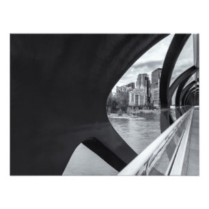 Calgary's Peace Bridge and Cityscape Monochrome Photo Print