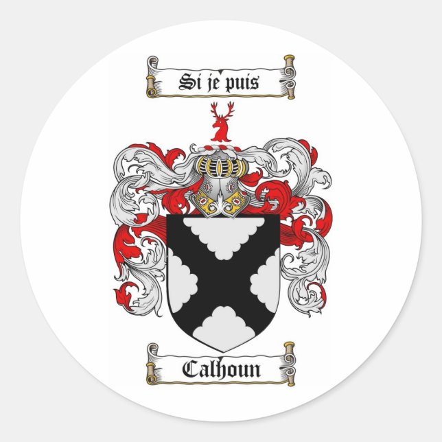 CALHOUN FAMILY CREST -  CALHOUN COAT OF ARMS CLASSIC ROUND STICKER (Front)