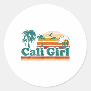 Cali Girl California Beach Summer Vacation Vintage Classic Round Sticker