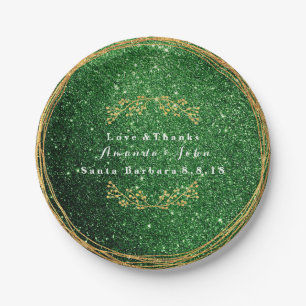 Cali Green Greenery Gold Floral Glitter Wedding Paper Plate