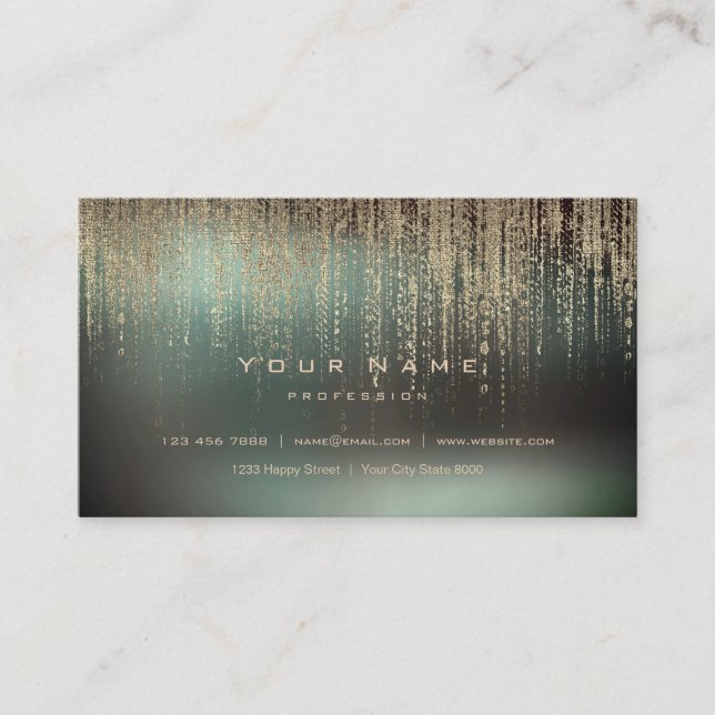 Cali Green Ombre Metallic Gold Matrix Cyber Rain Business Card (Front)