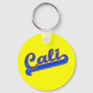 Cali Logo Blue Wave on Yellow Keychain