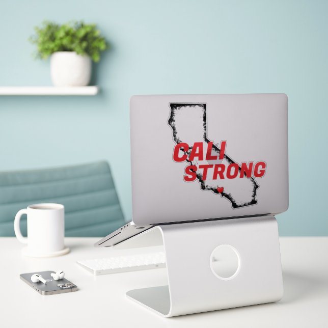 CALI STRONG Red Blk Border CA Solid Heart (Laptop On Desk)
